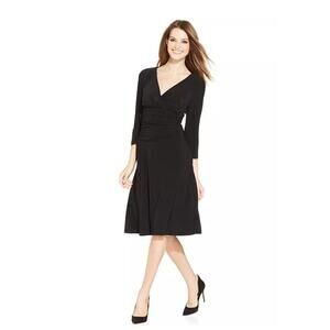 Nine West Women's Black 3/4 Sleeve Wrap Ruched Dress Size 16 NWT! MSRP $69